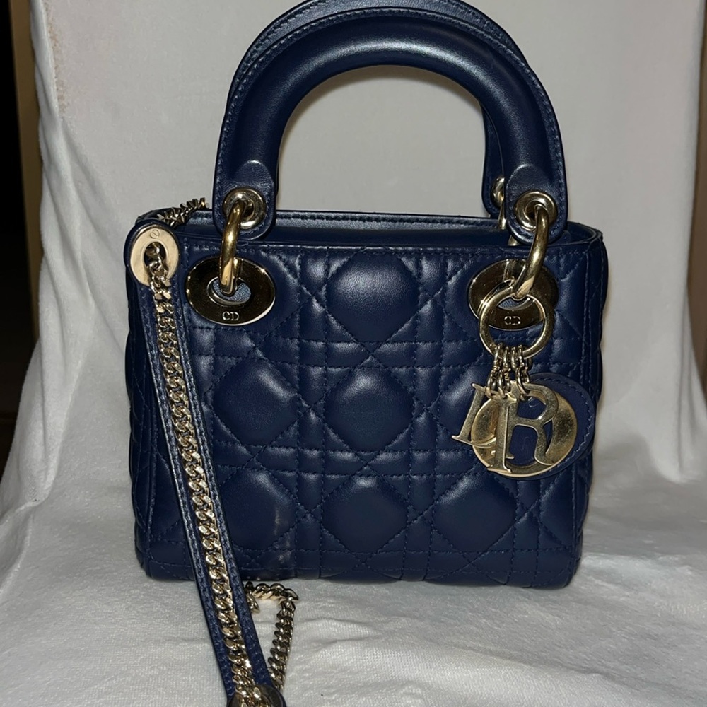 Prelove great condition Mini Lady Dior Bag in dark blue